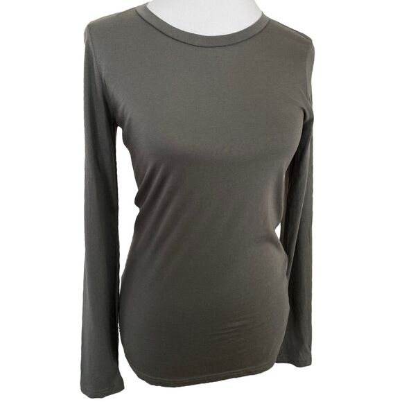 Caslon Lightweight Scoop Neck Cotton Long Sleeve Tee Shirt Top Sz Small Grey NWT - Picture 1 of 5